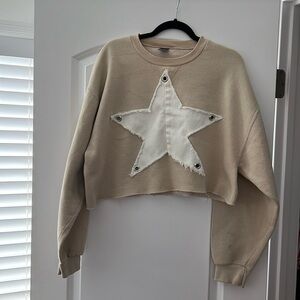 Vintage Tan Crewneck sweatshirt with White Hardware Star - XL